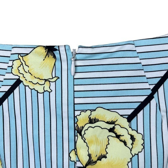 Talbots Womens Blue White Striped Yellow Rose Sleeveless Fit And Flare Dress 2 - Picture 4 of 6